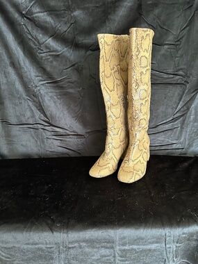 Schutz, brown beige snakeskin embossed knee high boot, size 7